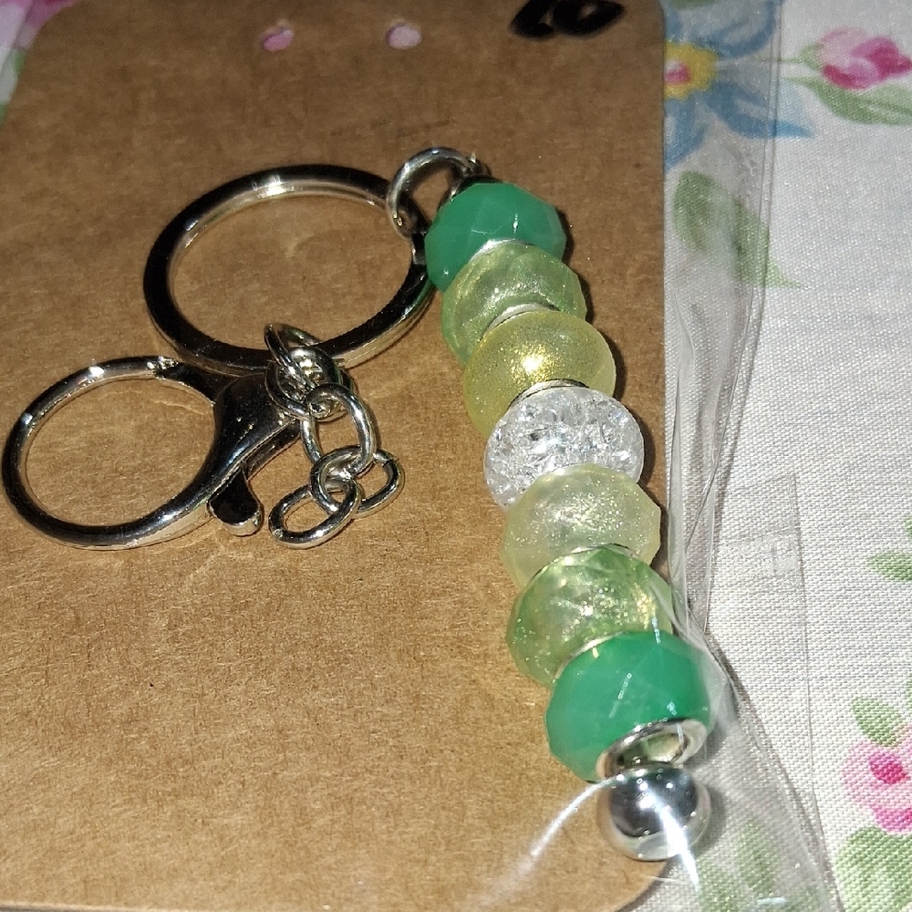 Green and Silver Beaded Keychain